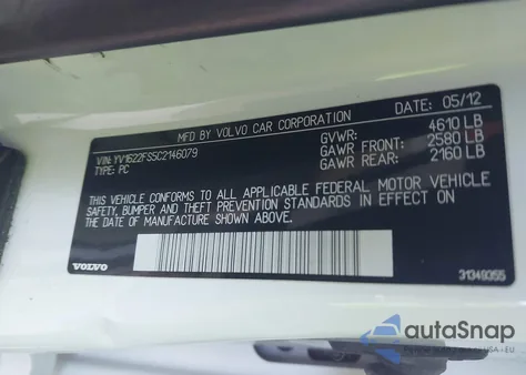 2012 Volvo S60 T5 из США, поврежденный, VIN YV1622FS5C2146079